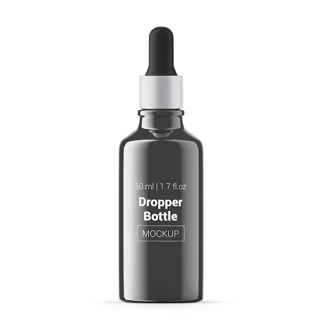 PSD 50ml 1 oz silver glass dropper bottle mockup