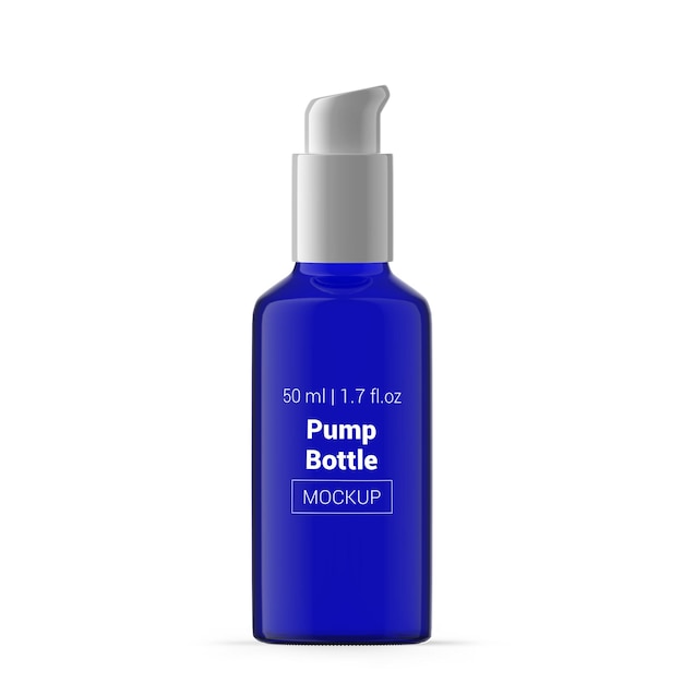 PSD 50ml blue glass pump bottle mockup