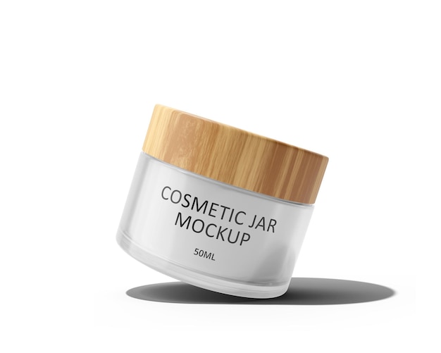 50ml cosmetic cream jar with bamboo wood lid mockup