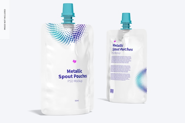 PSD 50ml metallic spout pouch mockup, perspective view