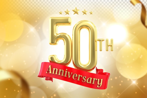 PSD 50th anniversary gold banner 3d