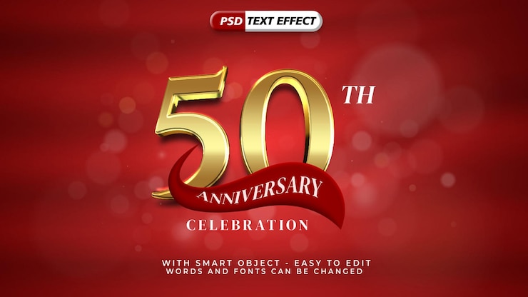 PSD 50th anniversary with text effect luxury 3d style