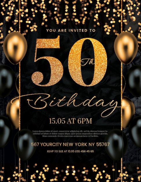 PSD 50th birthday invitation