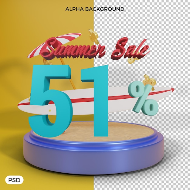 PSD 51 percent summer discount offer 3d render