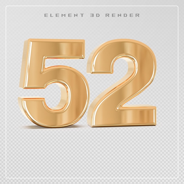 PSD 52 number golden 3d render