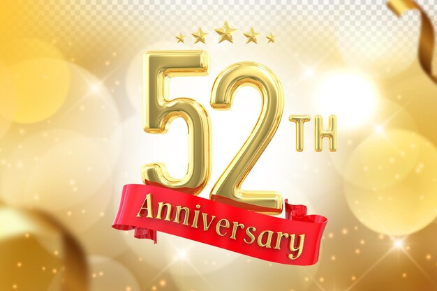 PSD 52th anniversary gold banner 3d