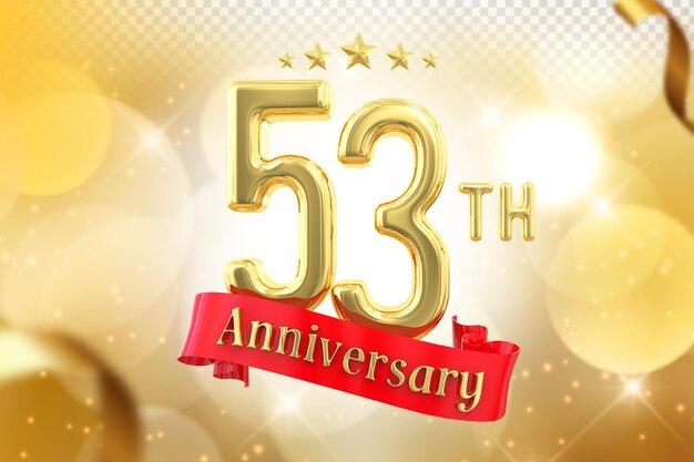 PSD 53th anniversary gold banner 3d