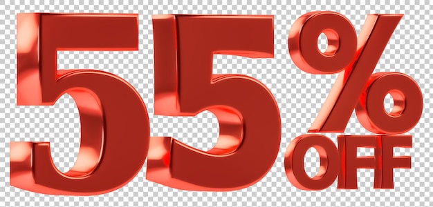 55 korting korting te koop promotie 3D-nummer met procentteken geïsoleerd op transparante achtergrond