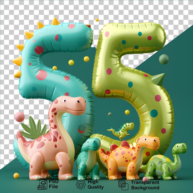 PSD 55 number with dinosaur cartoon style isolated on transparent background include png file