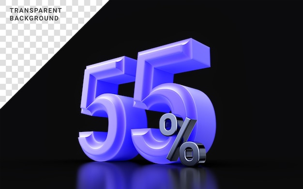 Icona di sconto del 55 percento con colore molto peri su sfondo scuro illustrazione 3d mega offerta di vendita