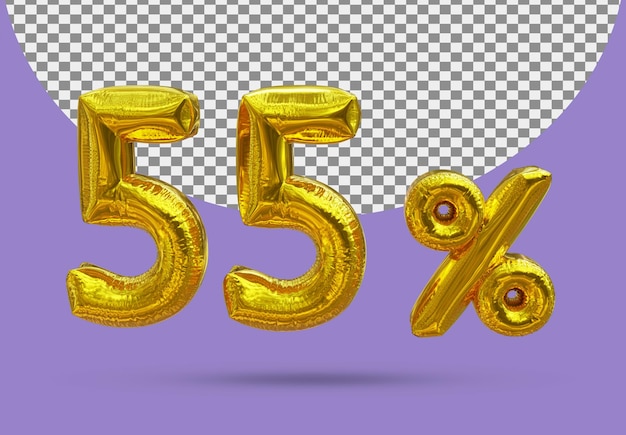 PSD 55 percento palloncino in lamina d'oro di 3d realistico isolato