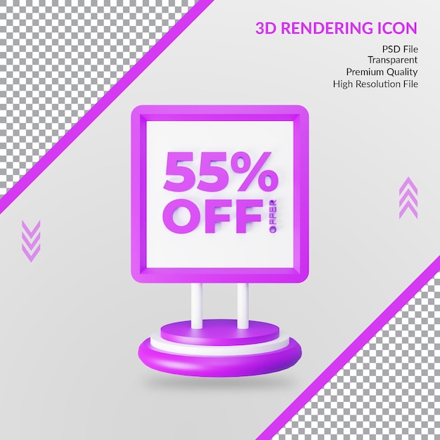 PSD 55 percent off 3d rendering icon