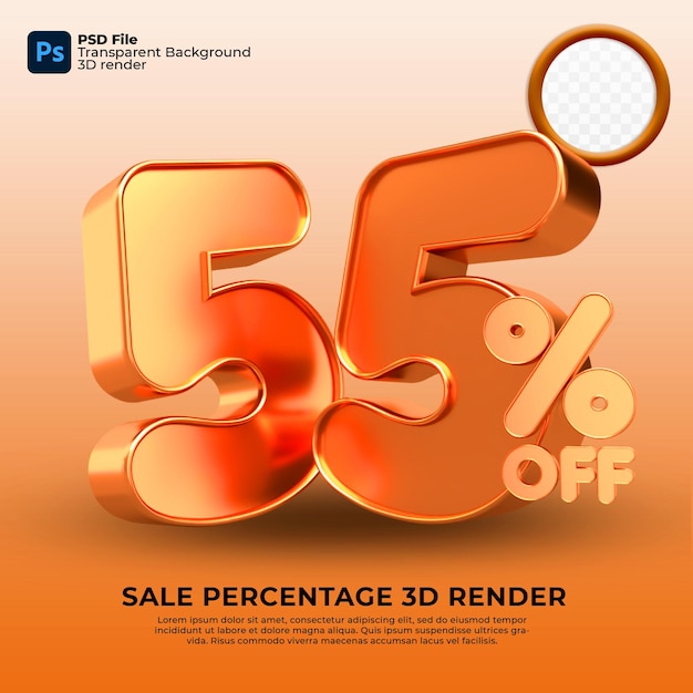 55 percentage sales 3d render gold style