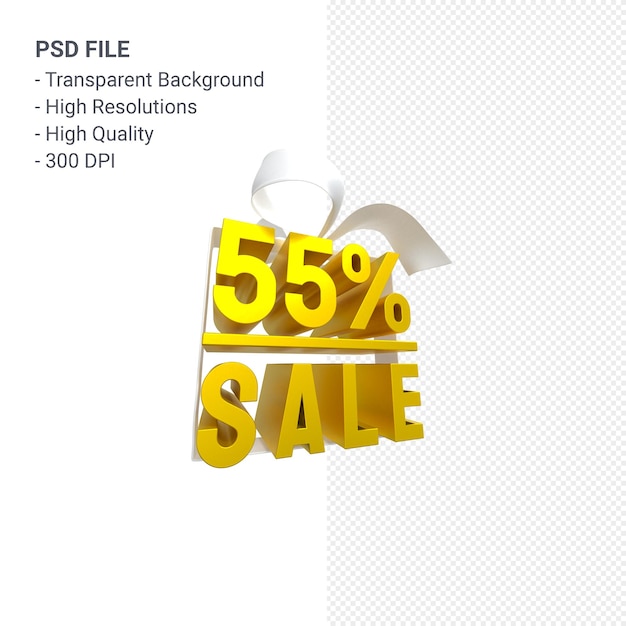 55% sale with bow and ribbon 3d design isolated