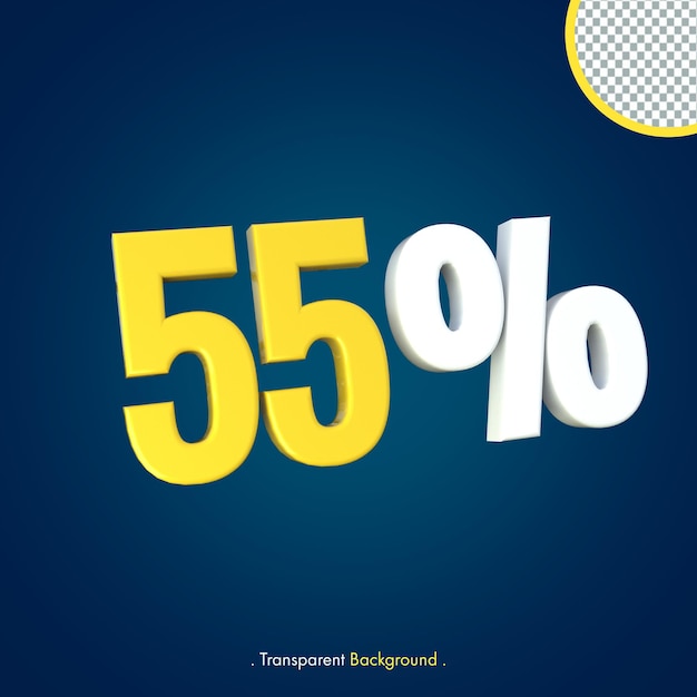 55 Vijfenvijftig procent korting op 3D render tekst gele en witte kleur aanbieding speciale verkoopt Tag