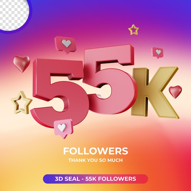 55k followers with 3d instagram icon