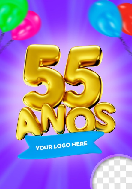 Rendering 3d del logo del 55 ° anniversario