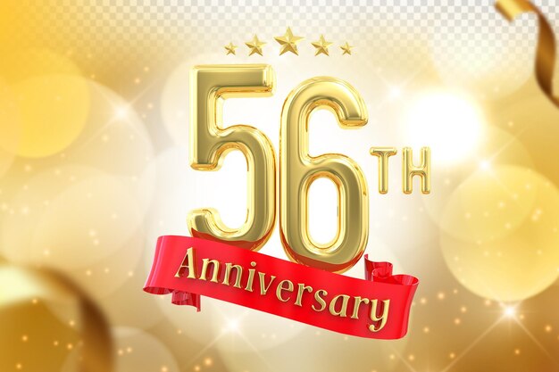 PSD 56th anniversary gold banner 3d