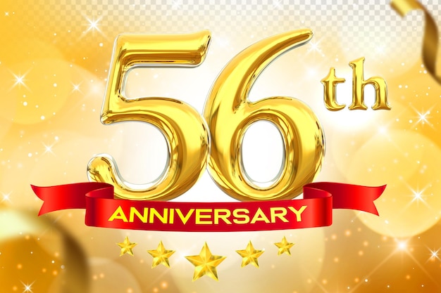 PSD 56th anniversary gold banner 3d