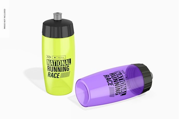 PSD 575 ml plastic bottles mockup, standing and dropped