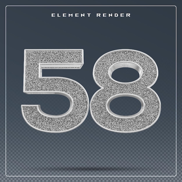 58 number silver glitter 3d render