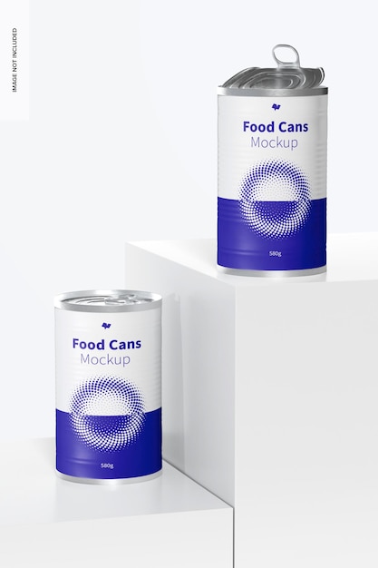 580g food cans mockup, front view