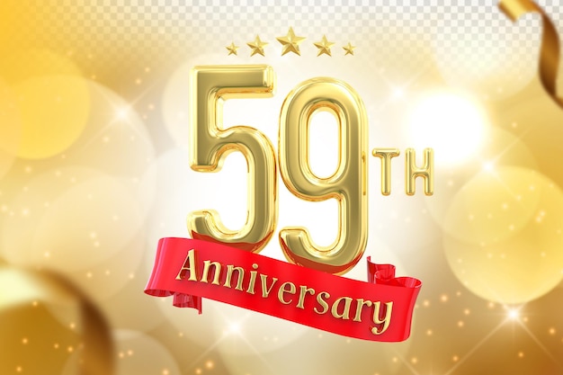 PSD 59th anniversary gold banner 3d