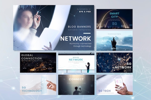 5g communication technology template psd futuristic presentation set