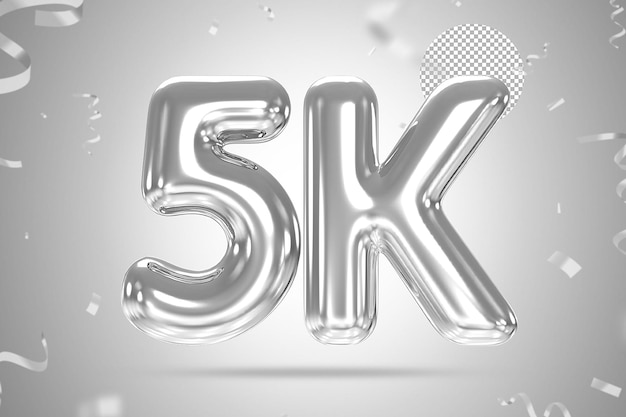 PSD 5k followers silver balloons number