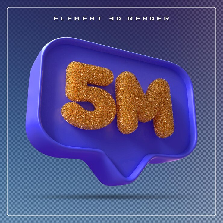 PSD 5m followers blue number subscribe icon 3d