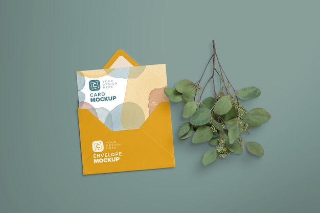 PSD 5x7in kaartmodel in envelop met eucalyptustak