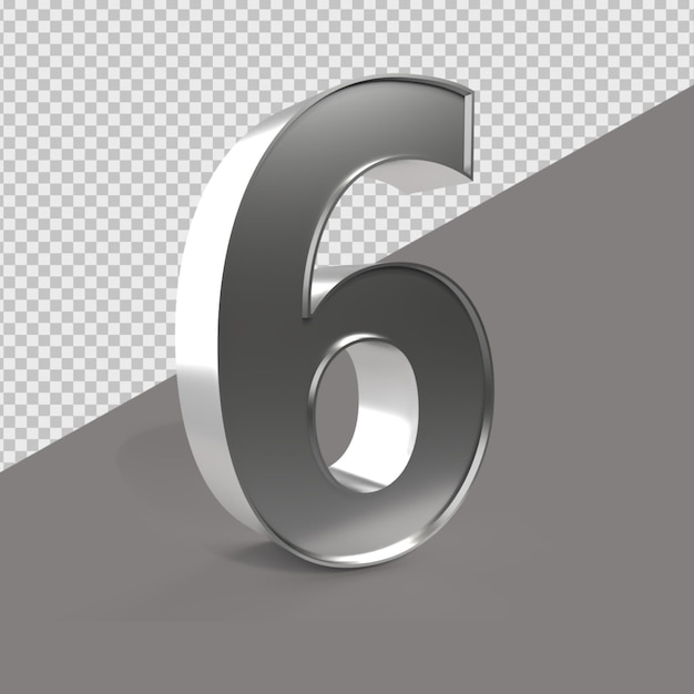 6 Number 3D render Silver Style