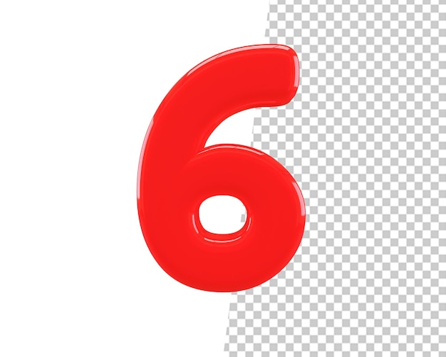 6 number red text 3d render