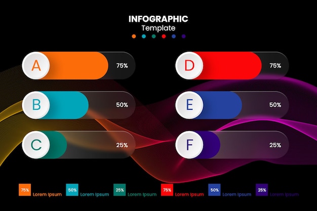 6 percentage bar infographic glassmorphism