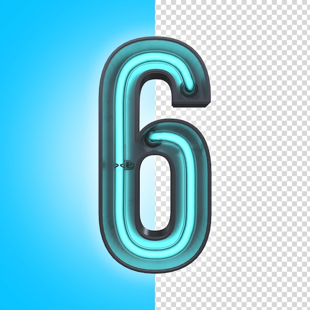 PSD 6 six neon 3d number