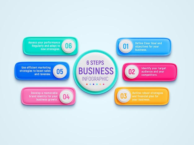 PSD 6 steps creative business infographics design template