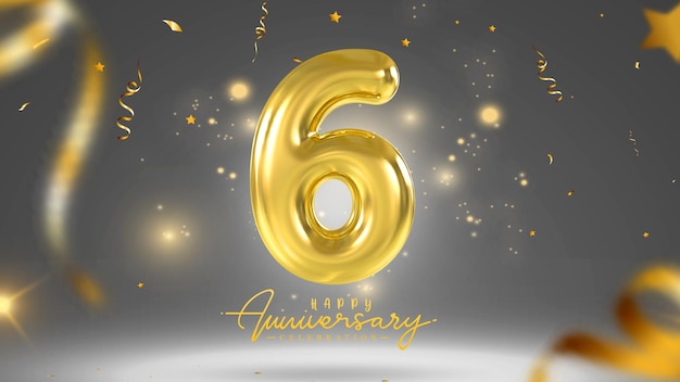 6주년 기념 템플릿 골드 3D