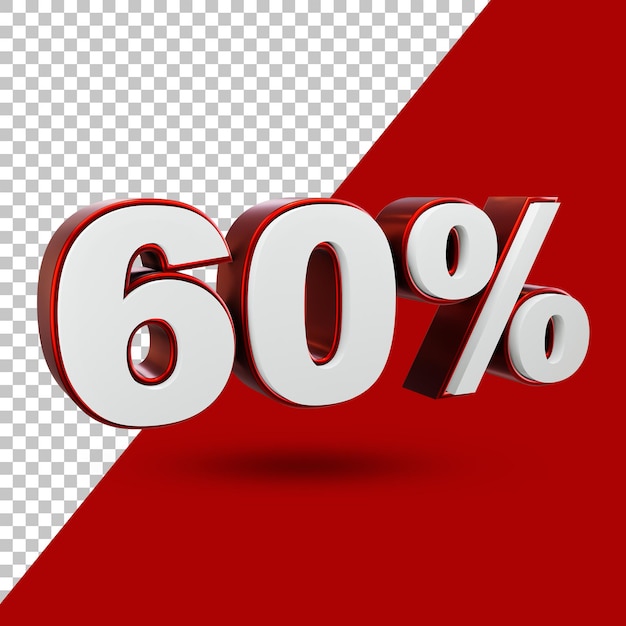 PSD 60% aanbieding label 3d-rendering geïsoleerd