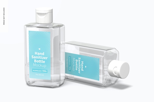 PSD mockup di flaconi per disinfettante per le mani da 60 ml, prospettiva