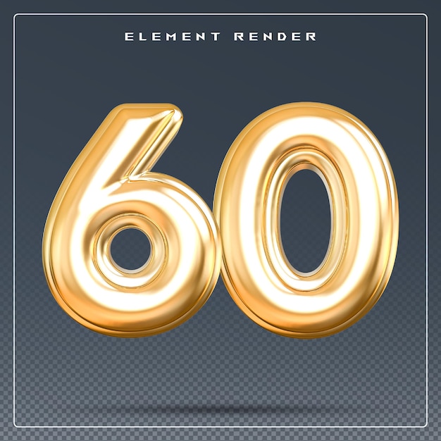 PSD 60 number golden 3d render