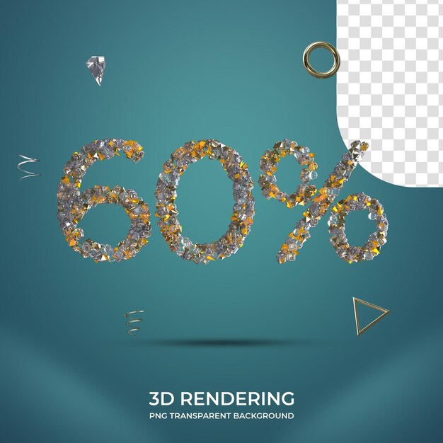 60 percent 3d number transparent background