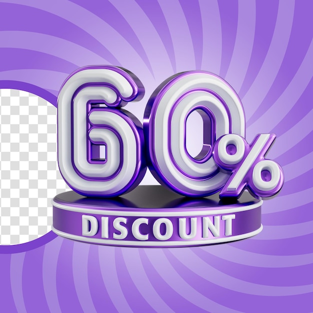 60 percent discount for online shop sale banner realistic number 3d render concept
