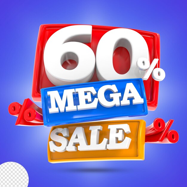 PSD 60 percent mega sale 3d render