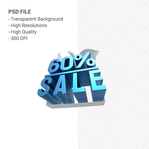 60% sale with bow and ribbon 3d design isolated