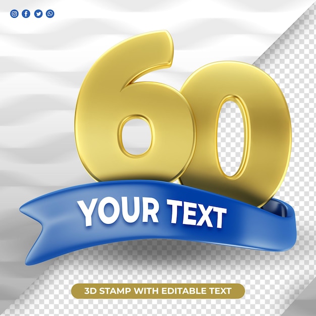 60 years 3d seal in gold with blue band