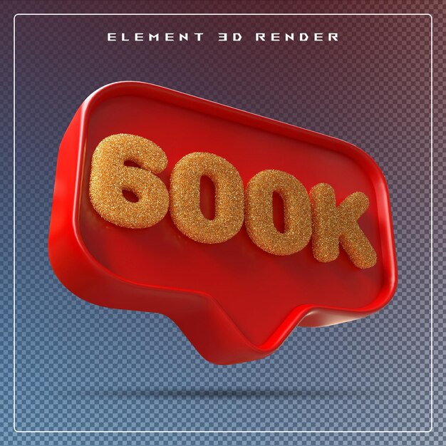 PSD 600k followers red number subscribe icon 3d