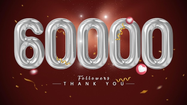 PSD 60k followers number silver luxury balloon