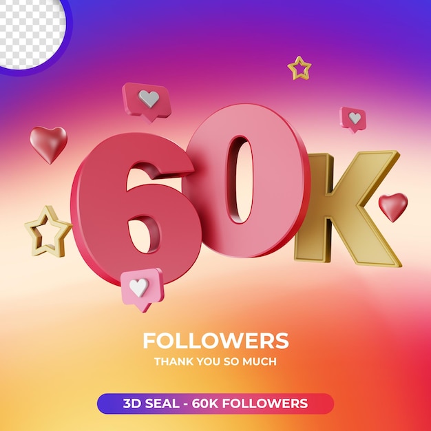 60k volgers met 3d instagram-pictogram