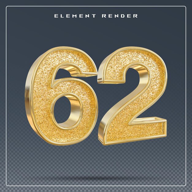 PSD 62 number gold 3d render