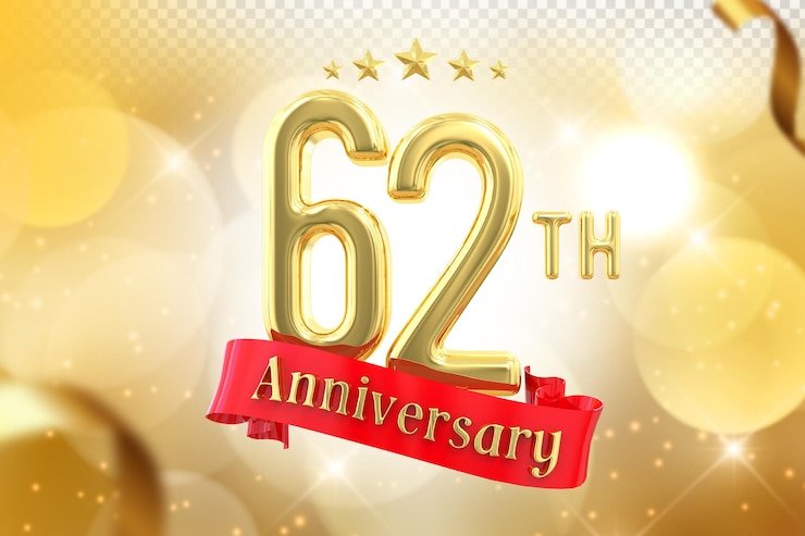 PSD 62周年 ゴールドバナー 3d
